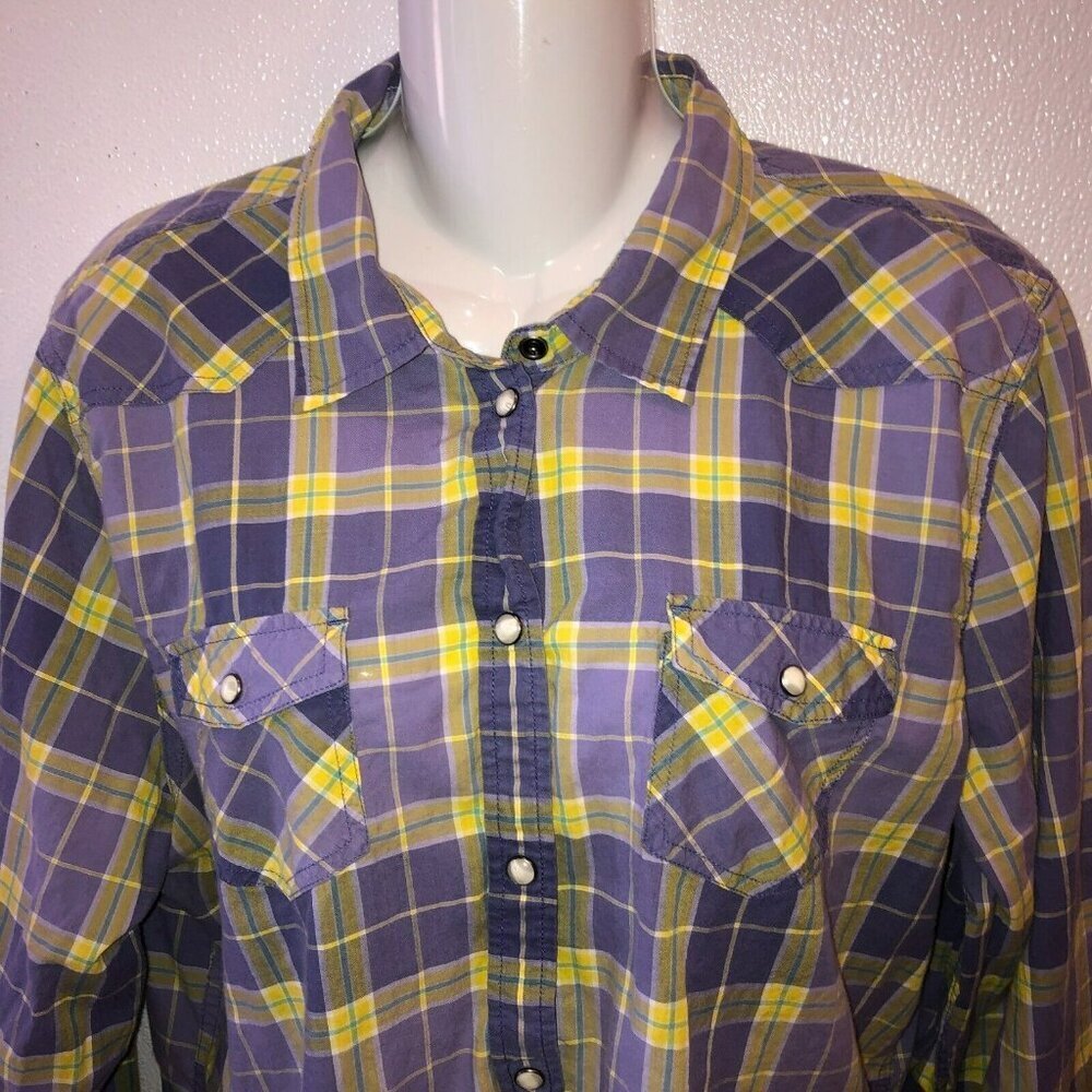 American Eagle Womens Size XXL Purple Plaid Long Sleeve Pearl Snap Shirt - Picture 5 of 9
